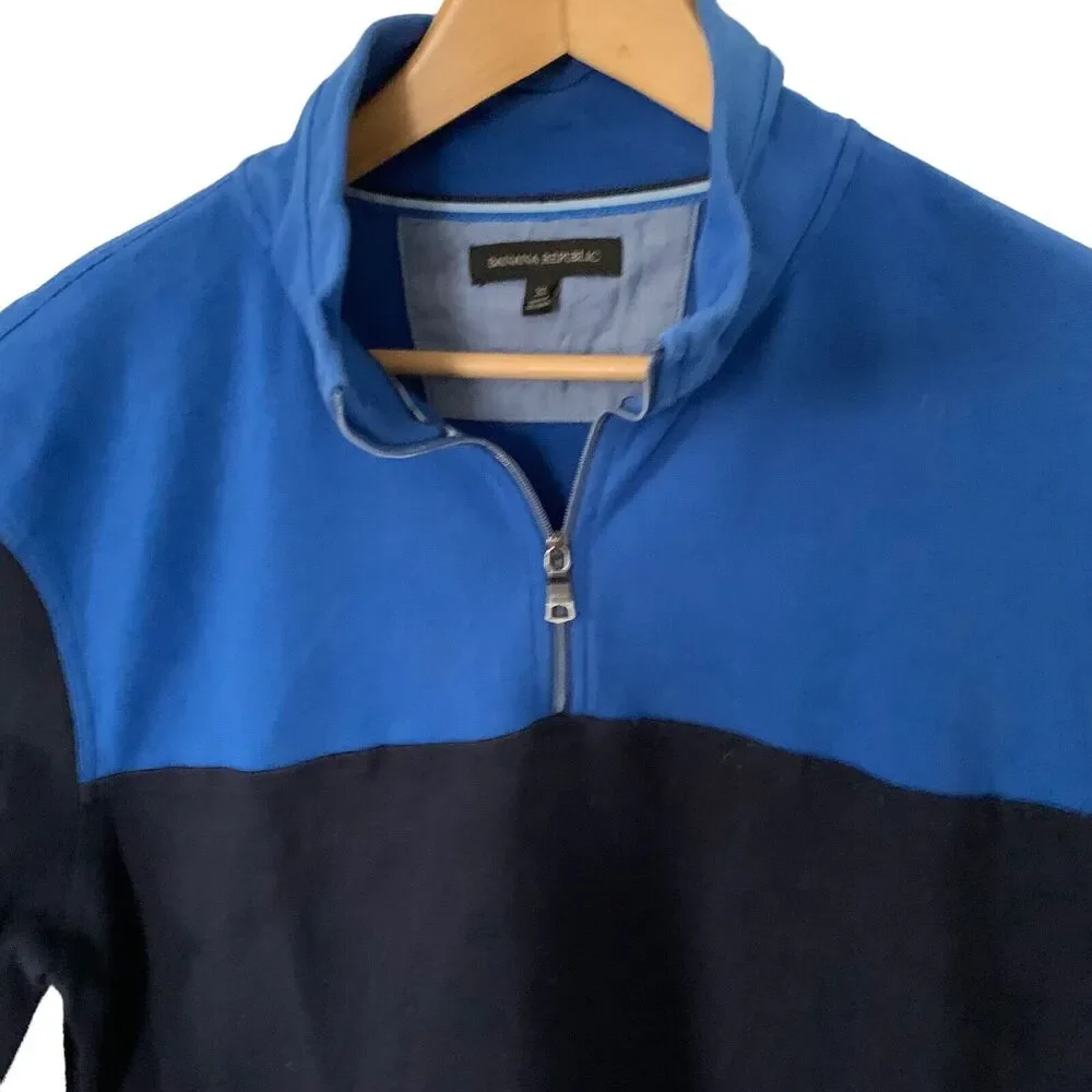 Banana Republic Half Zip Pullover Mens XL Color Block Blue Long Sleeve 1/4 Qtr